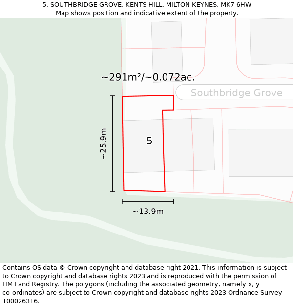 5, SOUTHBRIDGE GROVE, KENTS HILL, MILTON KEYNES, MK7 6HW: Plot and title map