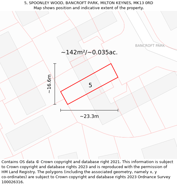 5, SPOONLEY WOOD, BANCROFT PARK, MILTON KEYNES, MK13 0RD: Plot and title map