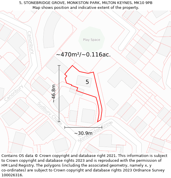 5, STONEBRIDGE GROVE, MONKSTON PARK, MILTON KEYNES, MK10 9PB: Plot and title map