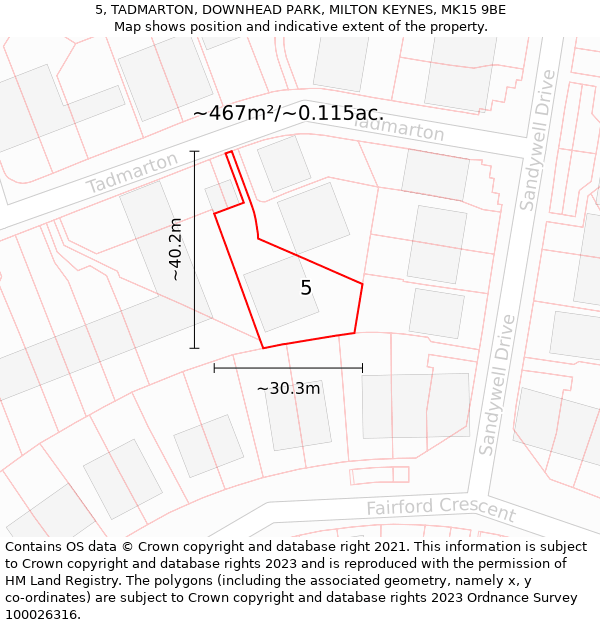 5, TADMARTON, DOWNHEAD PARK, MILTON KEYNES, MK15 9BE: Plot and title map