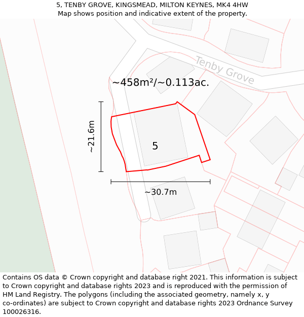 5, TENBY GROVE, KINGSMEAD, MILTON KEYNES, MK4 4HW: Plot and title map