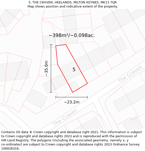 5, THE CRAVEN, HEELANDS, MILTON KEYNES, MK13 7QR: Plot and title map