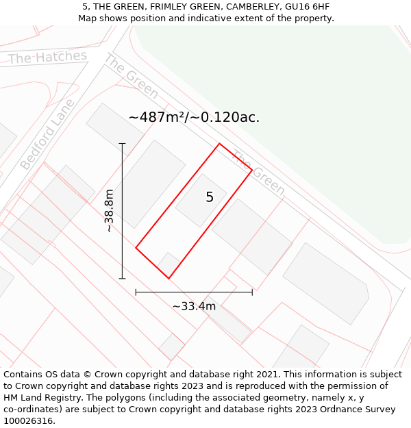 5, THE GREEN, FRIMLEY GREEN, CAMBERLEY, GU16 6HF: Plot and title map