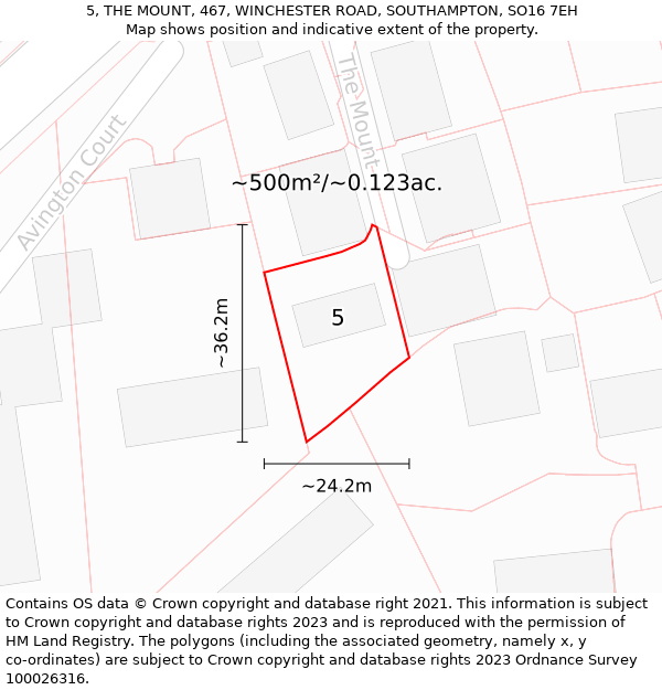 5, THE MOUNT, 467, WINCHESTER ROAD, SOUTHAMPTON, SO16 7EH: Plot and title map