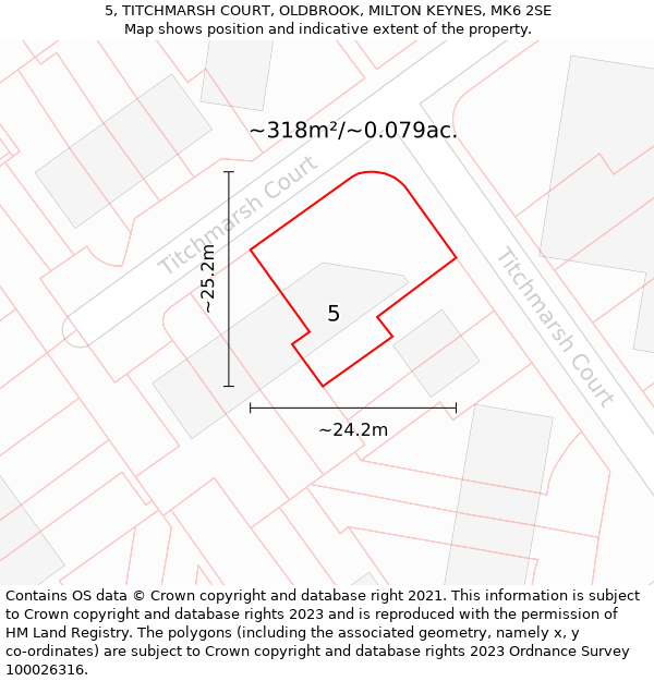 5, TITCHMARSH COURT, OLDBROOK, MILTON KEYNES, MK6 2SE: Plot and title map