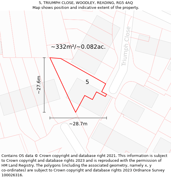 5, TRIUMPH CLOSE, WOODLEY, READING, RG5 4AQ: Plot and title map