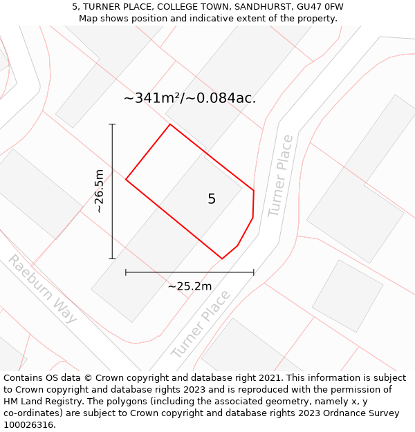 5, TURNER PLACE, COLLEGE TOWN, SANDHURST, GU47 0FW: Plot and title map