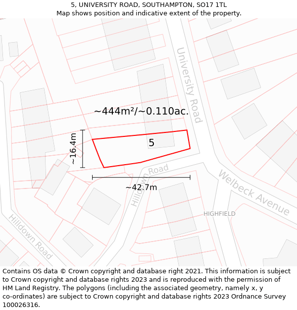 5, UNIVERSITY ROAD, SOUTHAMPTON, SO17 1TL: Plot and title map