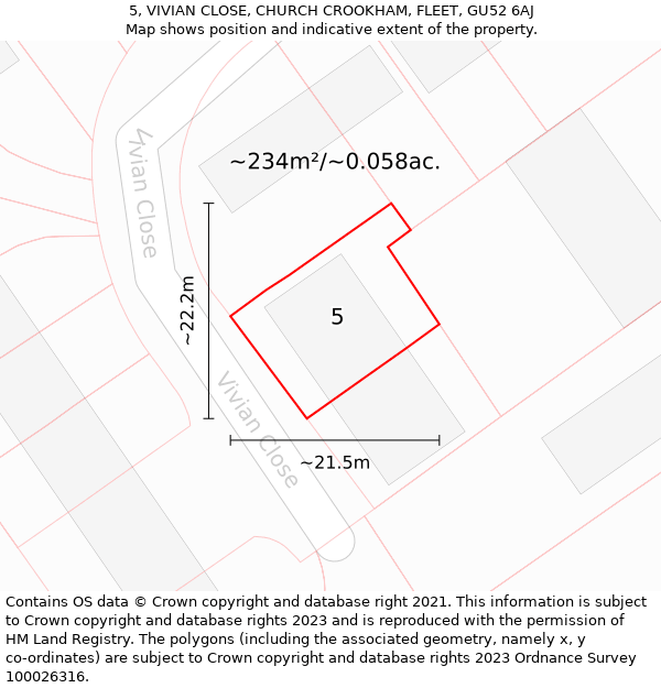 5, VIVIAN CLOSE, CHURCH CROOKHAM, FLEET, GU52 6AJ: Plot and title map