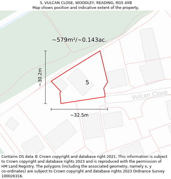 5, VULCAN CLOSE, WOODLEY, READING, RG5 4XB: Plot and title map