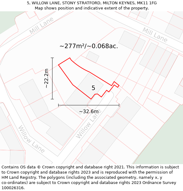 5, WILLOW LANE, STONY STRATFORD, MILTON KEYNES, MK11 1FG: Plot and title map