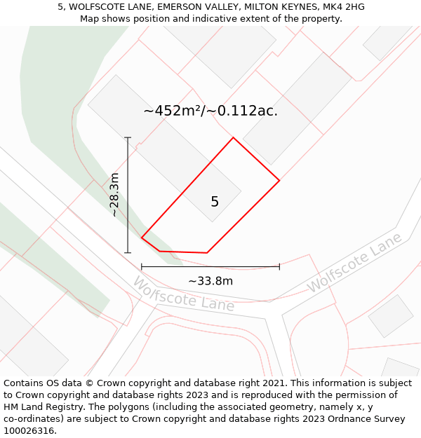 5, WOLFSCOTE LANE, EMERSON VALLEY, MILTON KEYNES, MK4 2HG: Plot and title map