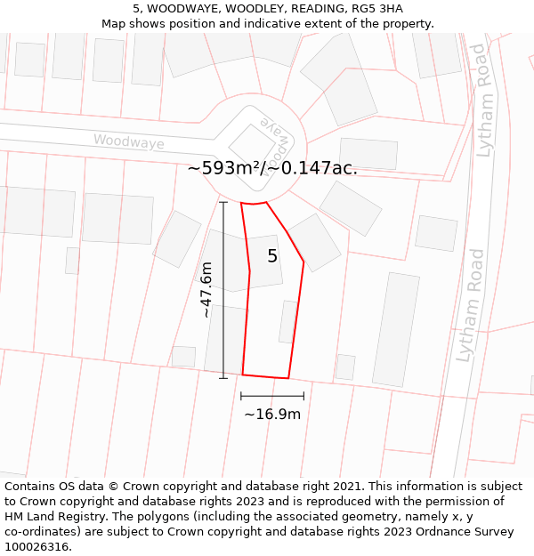 5, WOODWAYE, WOODLEY, READING, RG5 3HA: Plot and title map