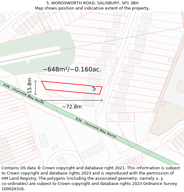 5, WORDSWORTH ROAD, SALISBURY, SP1 3BH: Plot and title map