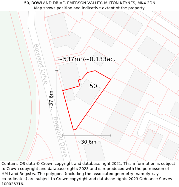 50, BOWLAND DRIVE, EMERSON VALLEY, MILTON KEYNES, MK4 2DN: Plot and title map