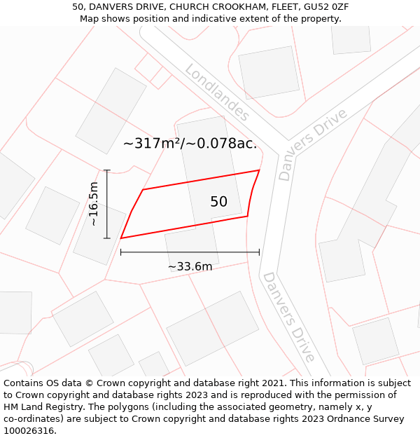 50, DANVERS DRIVE, CHURCH CROOKHAM, FLEET, GU52 0ZF: Plot and title map