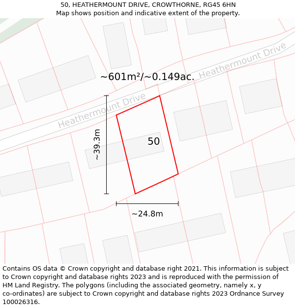 50, HEATHERMOUNT DRIVE, CROWTHORNE, RG45 6HN: Plot and title map