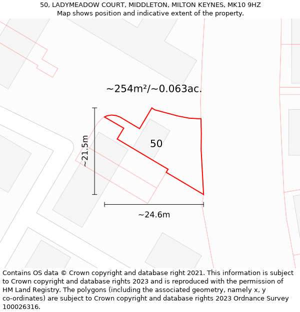 50, LADYMEADOW COURT, MIDDLETON, MILTON KEYNES, MK10 9HZ: Plot and title map