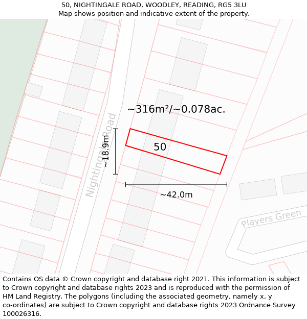 50, NIGHTINGALE ROAD, WOODLEY, READING, RG5 3LU: Plot and title map