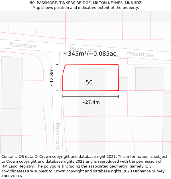 50, PASSMORE, TINKERS BRIDGE, MILTON KEYNES, MK6 3DZ: Plot and title map