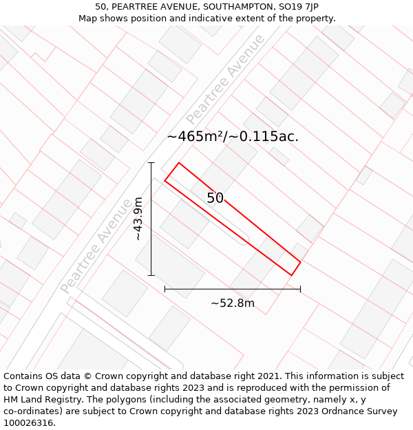 50, PEARTREE AVENUE, SOUTHAMPTON, SO19 7JP: Plot and title map