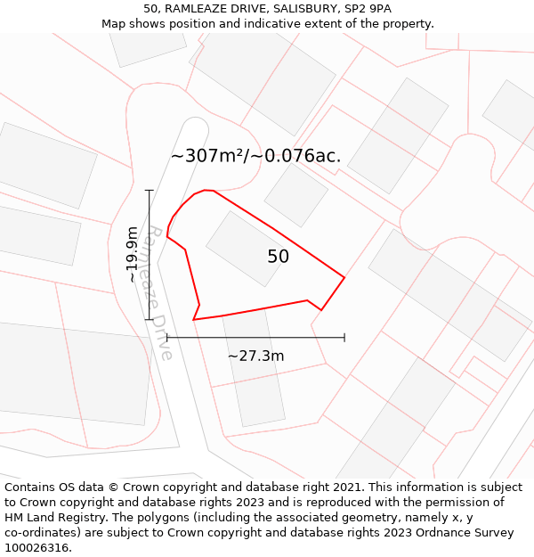 50, RAMLEAZE DRIVE, SALISBURY, SP2 9PA: Plot and title map