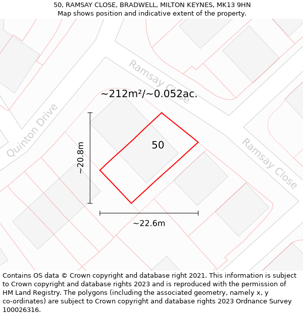 50, RAMSAY CLOSE, BRADWELL, MILTON KEYNES, MK13 9HN: Plot and title map