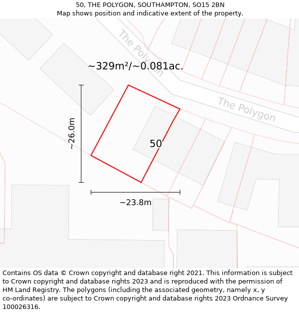 50, THE POLYGON, SOUTHAMPTON, SO15 2BN: Plot and title map