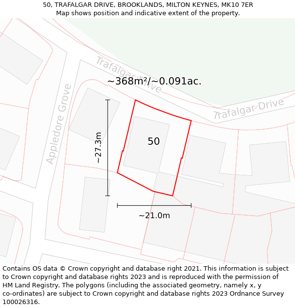 50, TRAFALGAR DRIVE, BROOKLANDS, MILTON KEYNES, MK10 7ER: Plot and title map