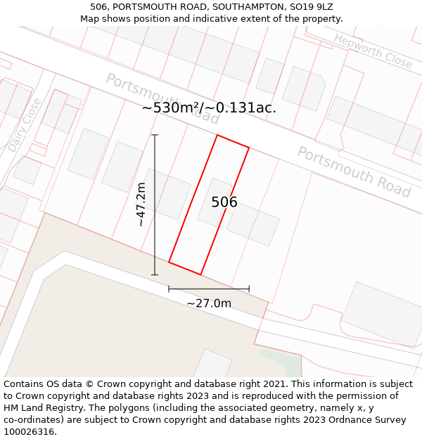 506, PORTSMOUTH ROAD, SOUTHAMPTON, SO19 9LZ: Plot and title map