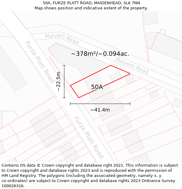 50A, FURZE PLATT ROAD, MAIDENHEAD, SL6 7NN: Plot and title map