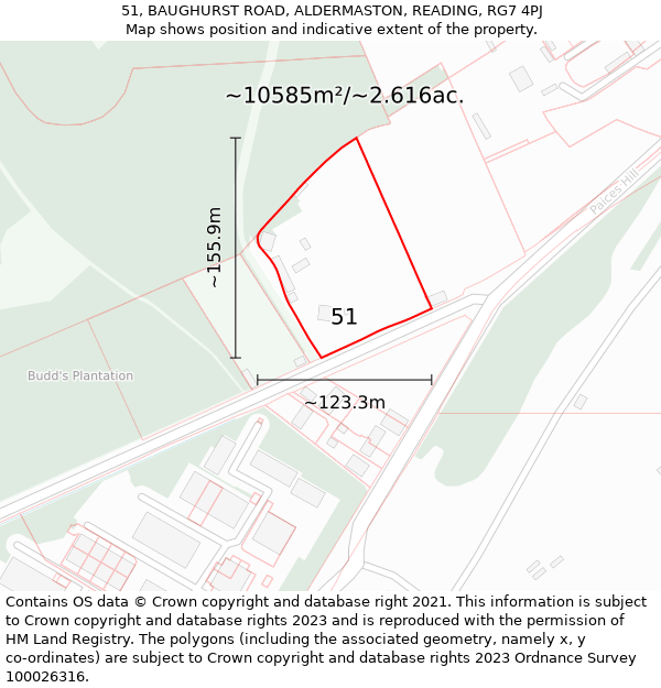 51, BAUGHURST ROAD, ALDERMASTON, READING, RG7 4PJ: Plot and title map