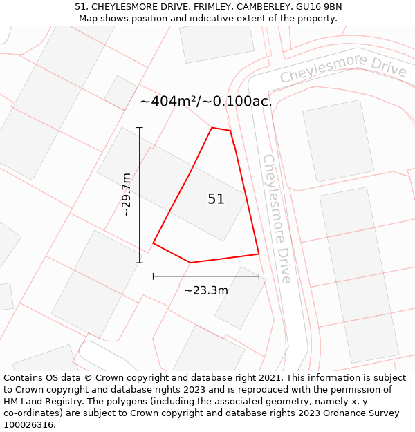 51, CHEYLESMORE DRIVE, FRIMLEY, CAMBERLEY, GU16 9BN: Plot and title map