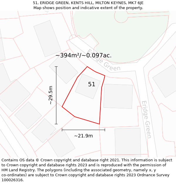 51, ERIDGE GREEN, KENTS HILL, MILTON KEYNES, MK7 6JE: Plot and title map