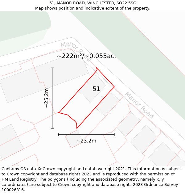 51, MANOR ROAD, WINCHESTER, SO22 5SG: Plot and title map