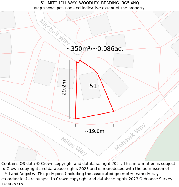 51, MITCHELL WAY, WOODLEY, READING, RG5 4NQ: Plot and title map