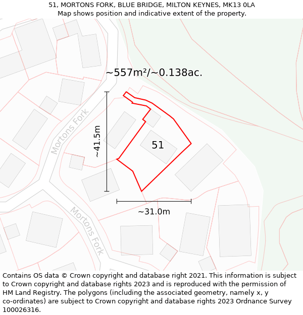 51, MORTONS FORK, BLUE BRIDGE, MILTON KEYNES, MK13 0LA: Plot and title map