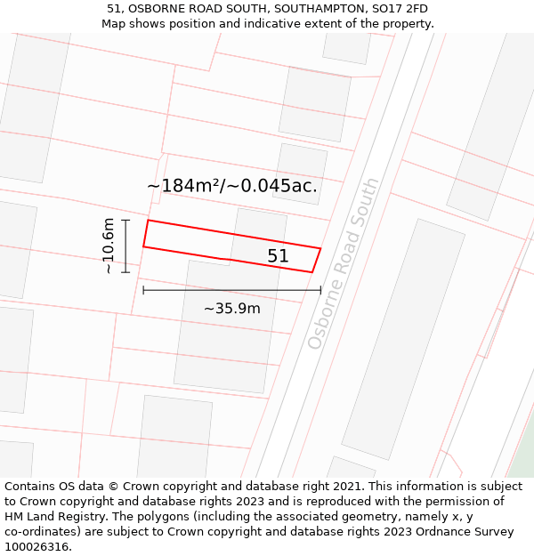 51, OSBORNE ROAD SOUTH, SOUTHAMPTON, SO17 2FD: Plot and title map