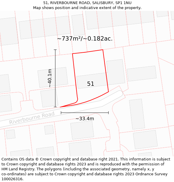 51, RIVERBOURNE ROAD, SALISBURY, SP1 1NU: Plot and title map