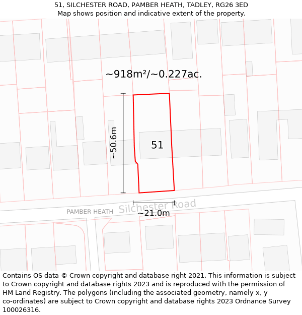 51, SILCHESTER ROAD, PAMBER HEATH, TADLEY, RG26 3ED: Plot and title map