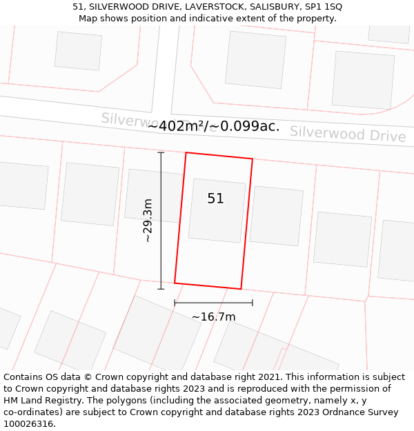 51, SILVERWOOD DRIVE, LAVERSTOCK, SALISBURY, SP1 1SQ: Plot and title map