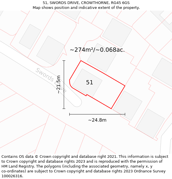51, SWORDS DRIVE, CROWTHORNE, RG45 6GS: Plot and title map