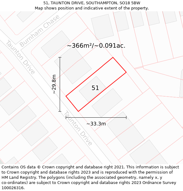 51, TAUNTON DRIVE, SOUTHAMPTON, SO18 5BW: Plot and title map