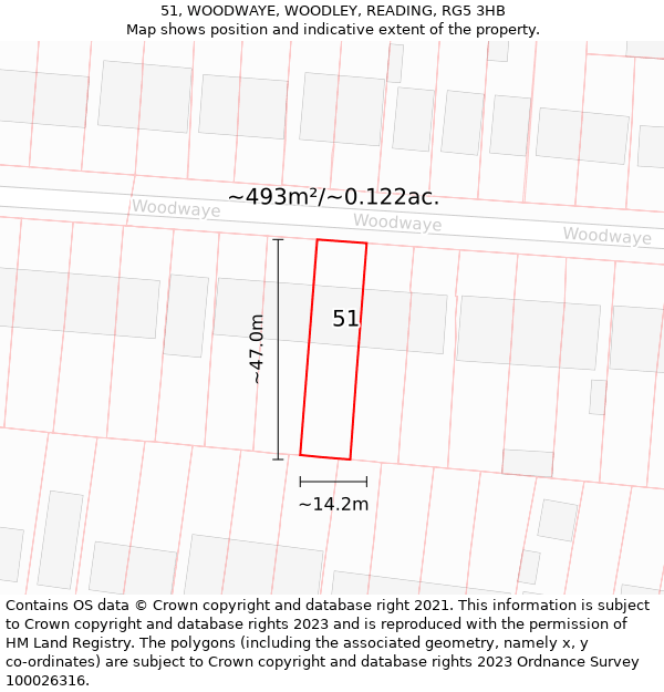 51, WOODWAYE, WOODLEY, READING, RG5 3HB: Plot and title map