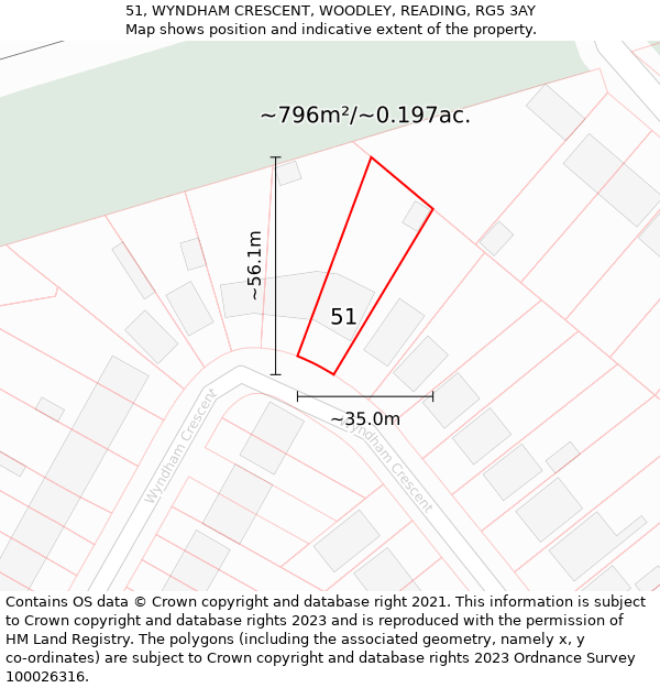 51, WYNDHAM CRESCENT, WOODLEY, READING, RG5 3AY: Plot and title map