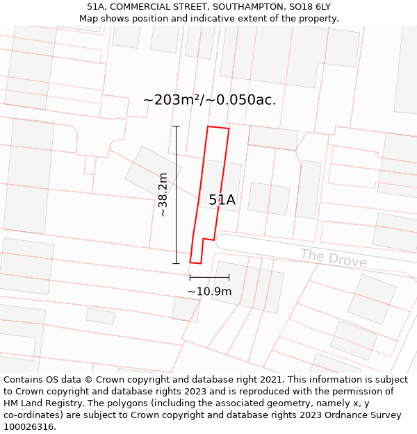 51A, COMMERCIAL STREET, SOUTHAMPTON, SO18 6LY: Plot and title map