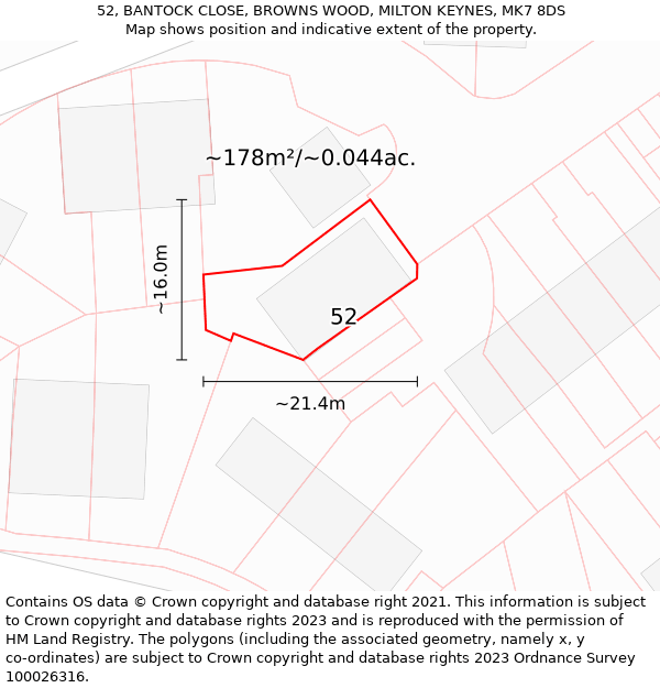 52, BANTOCK CLOSE, BROWNS WOOD, MILTON KEYNES, MK7 8DS: Plot and title map