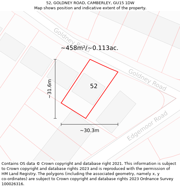 52, GOLDNEY ROAD, CAMBERLEY, GU15 1DW: Plot and title map