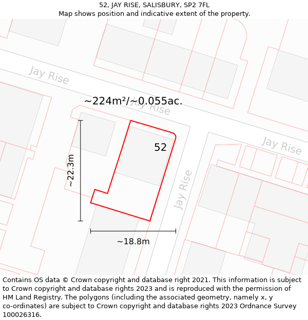 52, JAY RISE, SALISBURY, SP2 7FL: Plot and title map