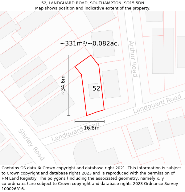 52, LANDGUARD ROAD, SOUTHAMPTON, SO15 5DN: Plot and title map